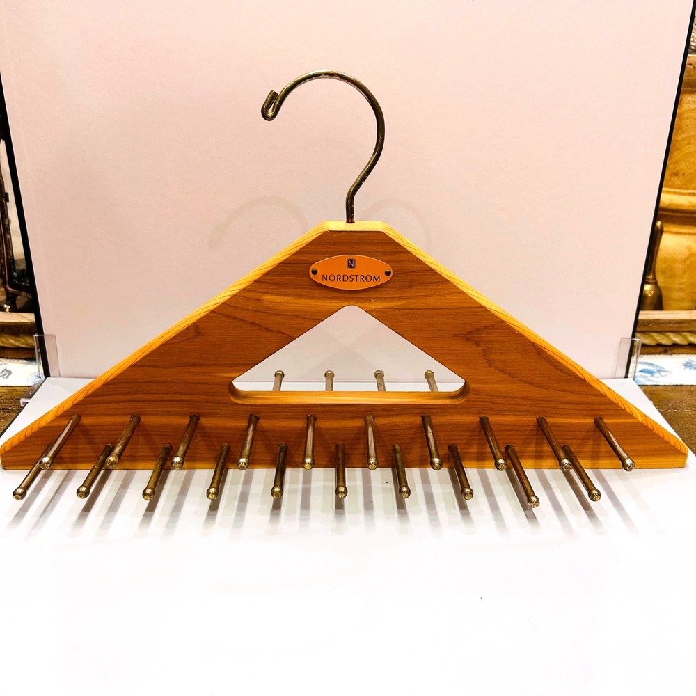 Nordstrom Store Display Hanger Vintage Wood Brass Tie Rack Retail Fixture 90s